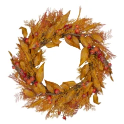 Yellow And Orange Berry And Leaves Fall Harvest Artificial Wreath - 24-Inch, Unlit