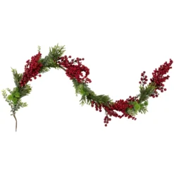 5' X 12" Red Berry And Frosted Pine Christmas Garland - Unlit