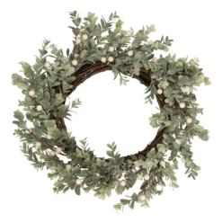 White Berry And Eucalyptus Christmas Wreath, 18-Inch, Unlit