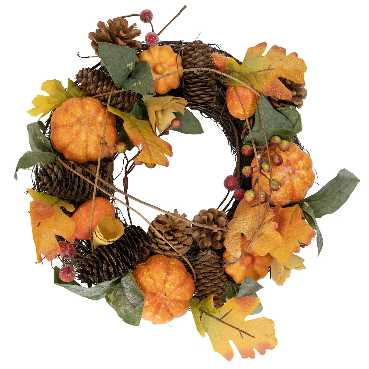 Pumpkin And Pinecone Autumn Harvest Wreath, 13.5-Inch, Unlit 3 Pumpkin And Pinecone Autumn Harvest Wreath, 13.5-Inch, Unlit