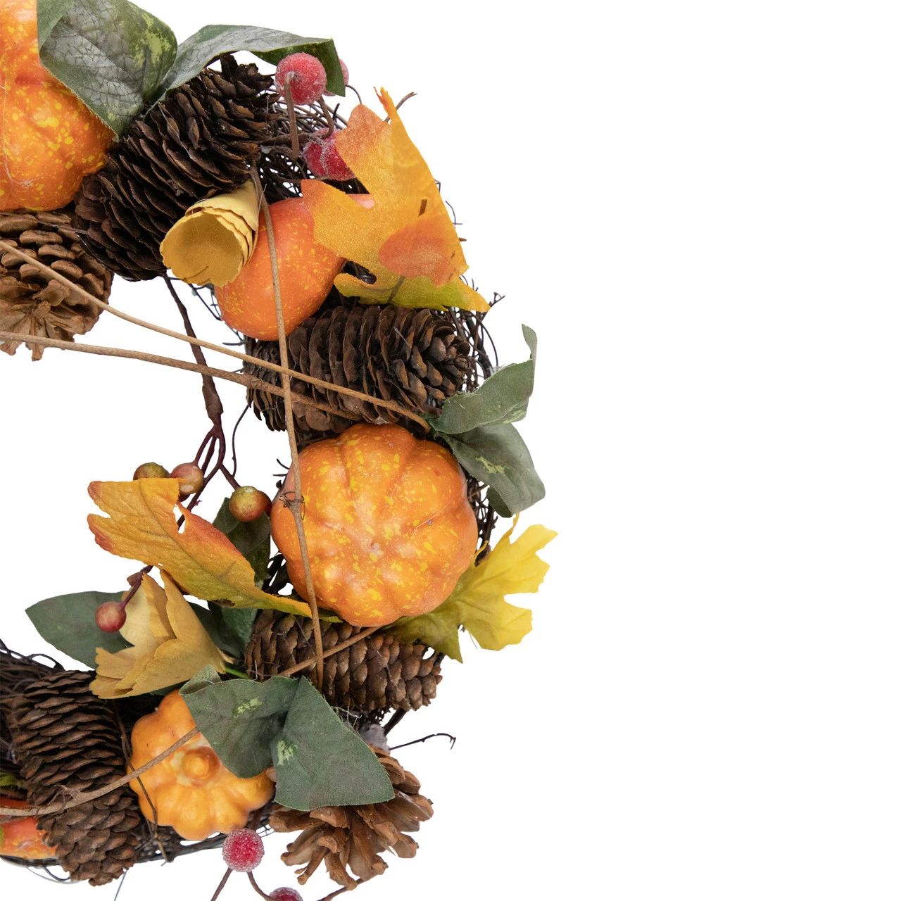 Pumpkin And Pinecone Autumn Harvest Wreath, 13.5-Inch, Unlit 4 Pumpkin And Pinecone Autumn Harvest Wreath, 13.5-Inch, Unlit - Image 2