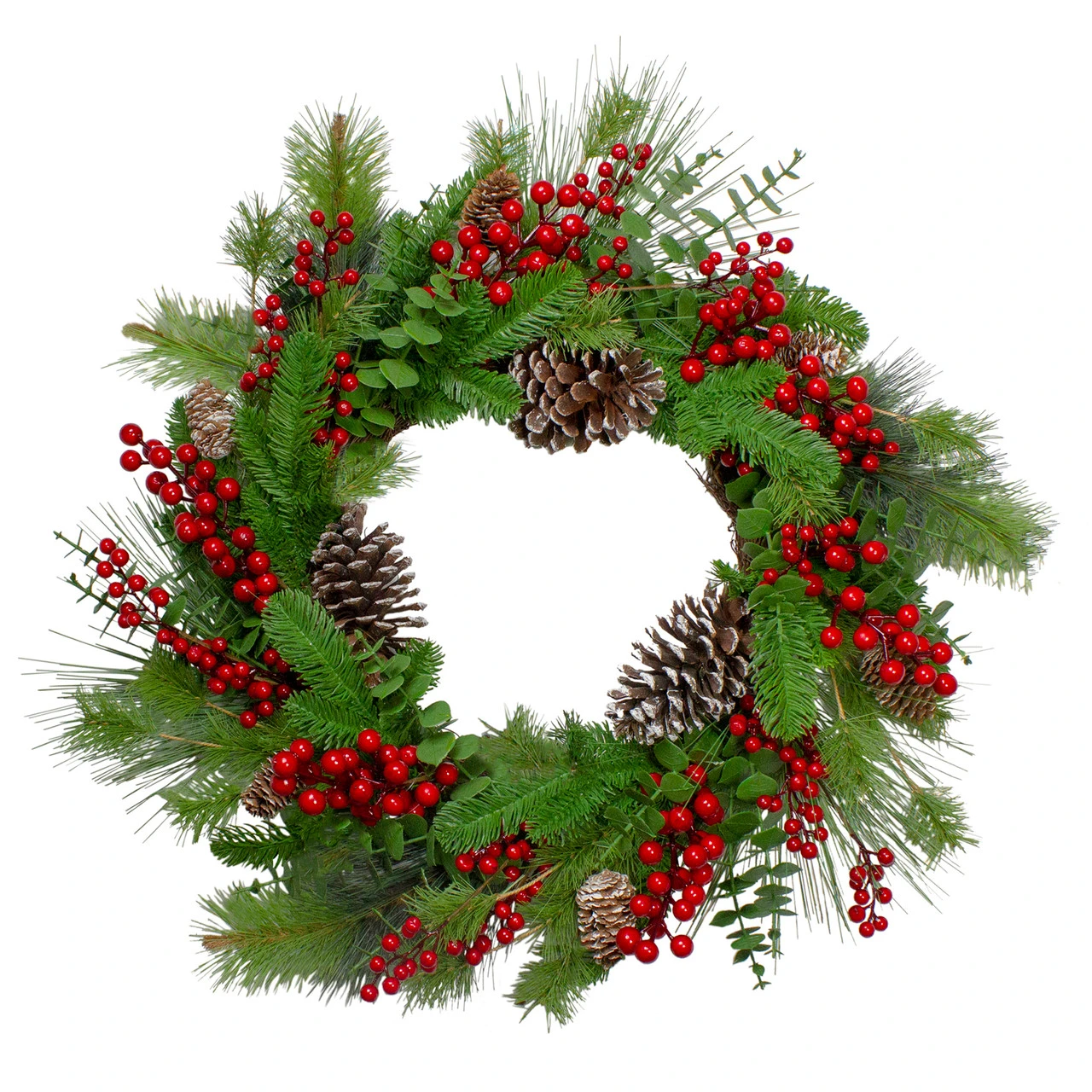 Holly Berries And Snowy Pinecones Artificial Christmas Wreath - 24-Inch, Unlit 3 Holly Berries And Snowy Pinecones Artificial Christmas Wreath - 24-Inch, Unlit