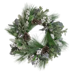 Artificial Christmas Wreath With Assorted Foliage And Berries, 24-Inch, Unlit