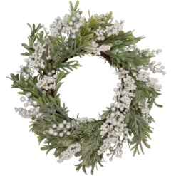 Artificial Christmas Wreath With Frosted Foliage And Berries, 20-Inch, Unlit