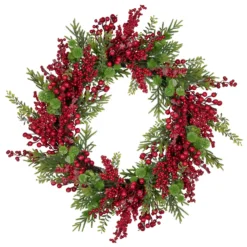 Artificial Frosted Red Berry And Pine Christmas Wreath, 28-Inch, Unlit
