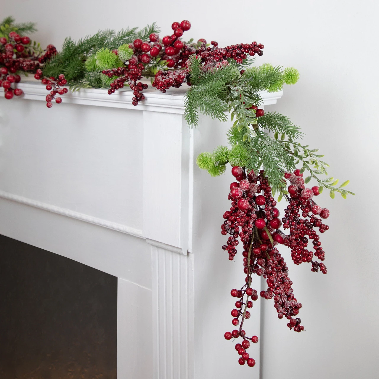 5' X 8" Frosted Red Berry And Pine Artificial Christmas Garland, Unlit 4 5' X 8" Frosted Red Berry And Pine Artificial Christmas Garland, Unlit - Image 2