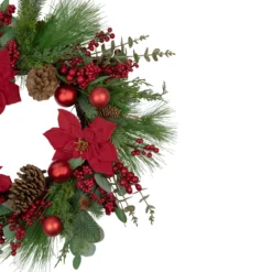 Artificial Red Berry And Poinsettia Christmas Wreath, 28-Inch, Unlit -Noel Twinkle Shop northlight yk93241 2 85529.1667530214