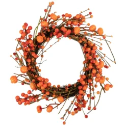 Red And Orange Berries With Mini Pumpkins Fall Harvest Wreath, 20-Inch, Unlit