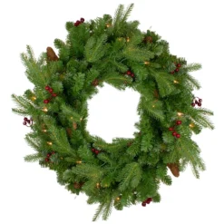 Pre-Lit Mixed Winter Berry Pine Artificial Christmas Wreath - 24-Inch, Clear Lights