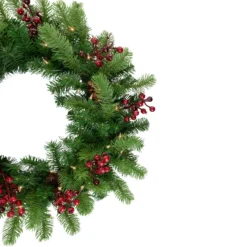 Pre-lit Noble Fir With Red Berries And Pine Cones Artificial Christmas Wreath - 24" - Clear Lights -Noel Twinkle Shop northlight z85340 2 updated2022 93552.1667643621