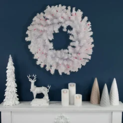 Pre-Lit Geneva White Spruce Artificial Christmas Wreath, 24-Inch, Pink Lights -Noel Twinkle Shop northlight z92378 2 updated2022 20819.1673314087