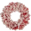 Pre-Lit Flocked Red Artificial Christmas Wreath, 24-Inch, Clear Lights