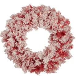 Pre-Lit Flocked Red Artificial Christmas Wreath, 24-Inch, Clear Lights