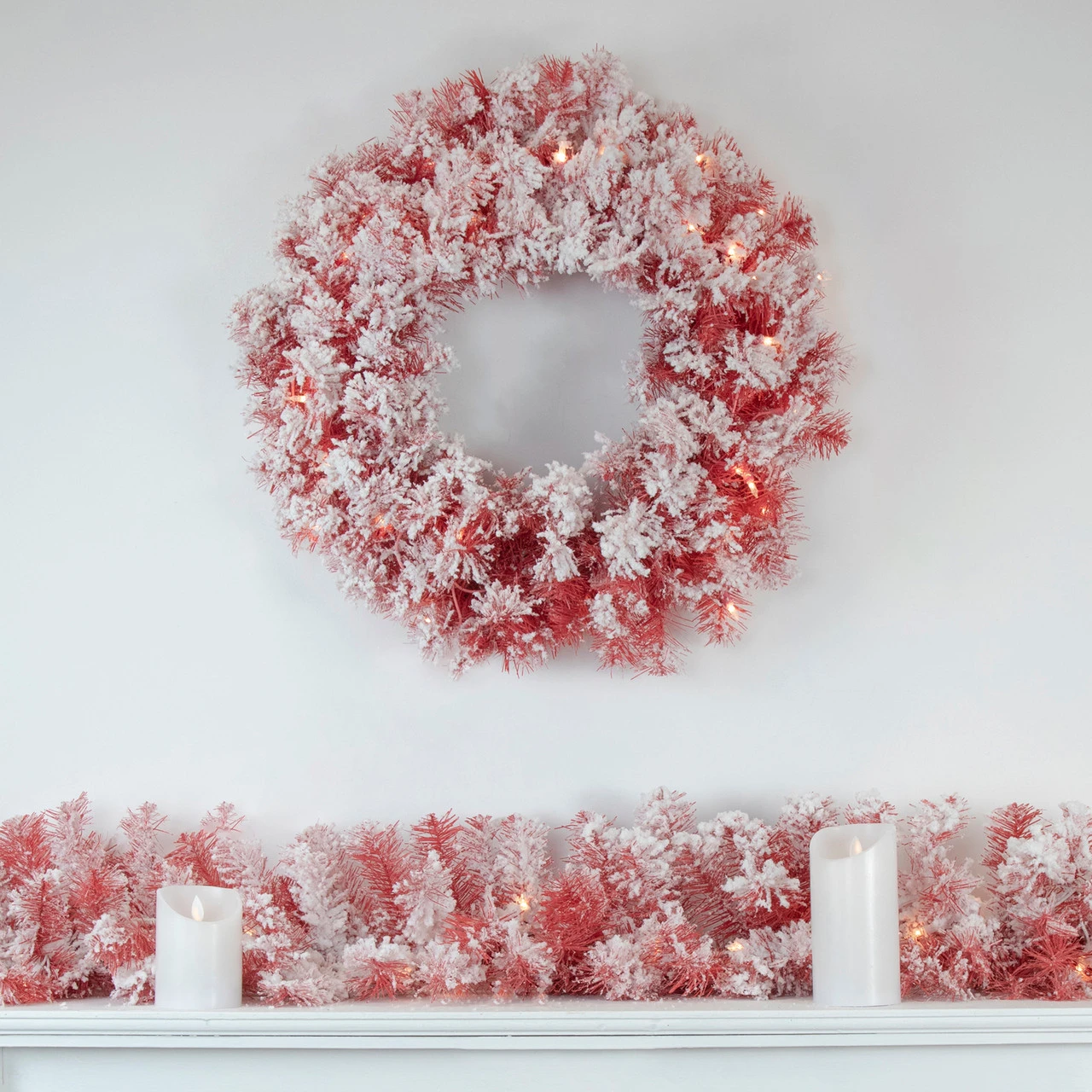 Pre-Lit Flocked Red Artificial Christmas Wreath, 24-Inch, Clear Lights 4 Pre-Lit Flocked Red Artificial Christmas Wreath, 24-Inch, Clear Lights - Image 2