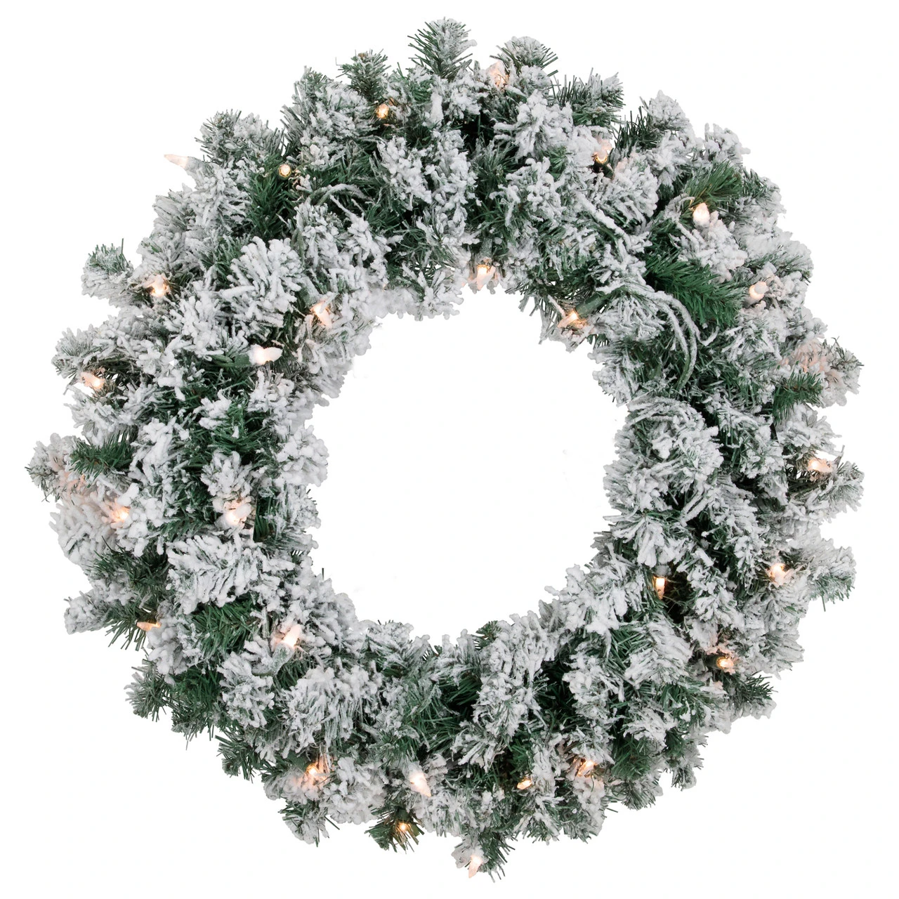 Pre-Lit Flocked Snow White Artificial Christmas Wreath, 24-Inch, Clear Lights 3 Pre-Lit Flocked Snow White Artificial Christmas Wreath, 24-Inch, Clear Lights