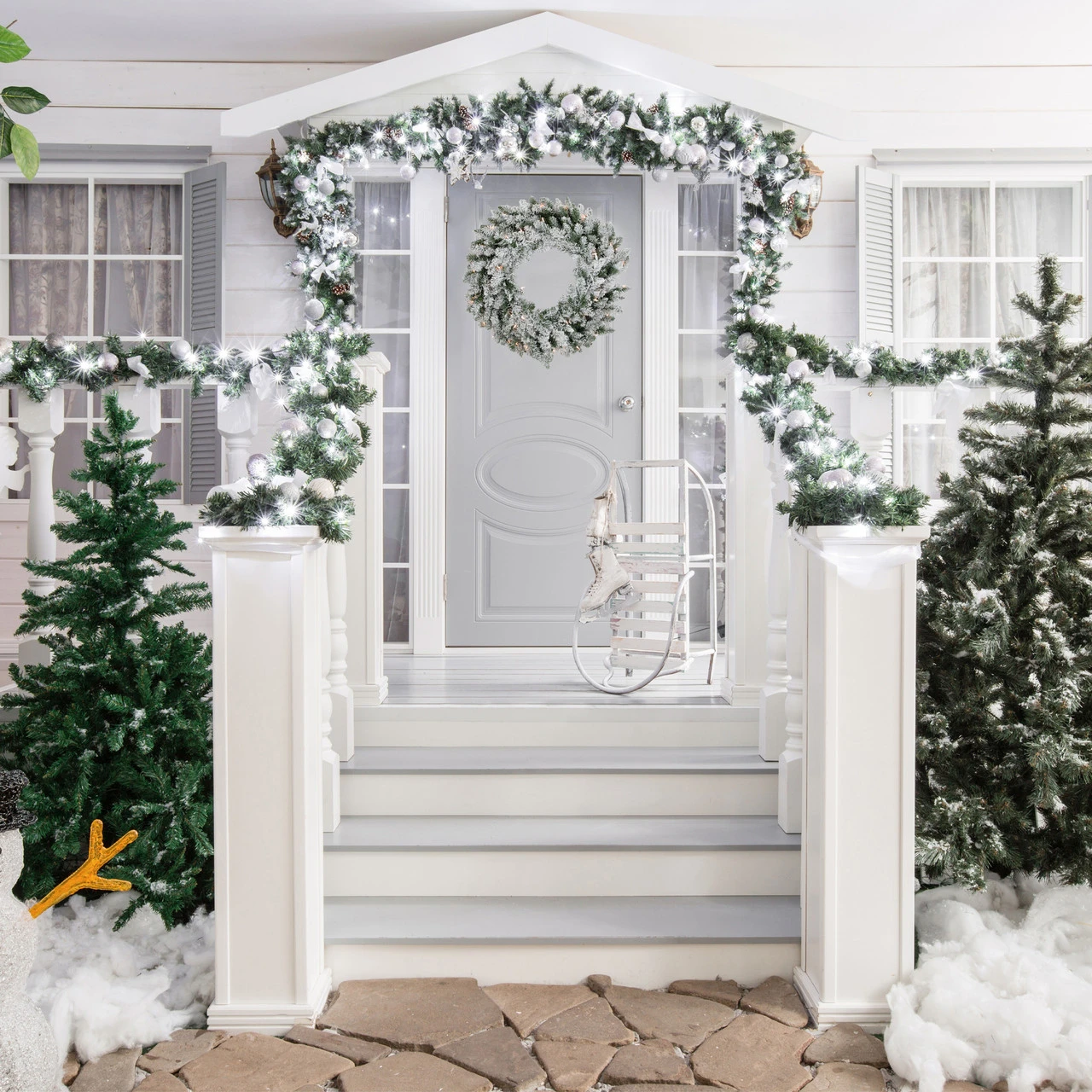 Pre-Lit Flocked Snow White Artificial Christmas Wreath, 36-Inch, Clear Lights 4 Pre-Lit Flocked Snow White Artificial Christmas Wreath, 36-Inch, Clear Lights - Image 2