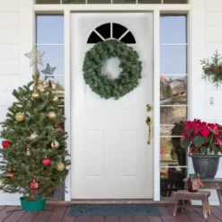 Pre-lit Colorado Blue Spruce Artificial Christmas Wreath, 24-Inch, Clear Lights -Noel Twinkle Shop northlight z94017 style 70865.1668190456