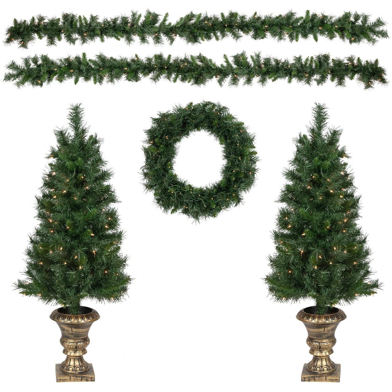 5-Piece Pre-Lit Norwich Pine Artificial Christmas Entryway Set 3 5-Piece Pre-Lit Norwich Pine Artificial Christmas Entryway Set