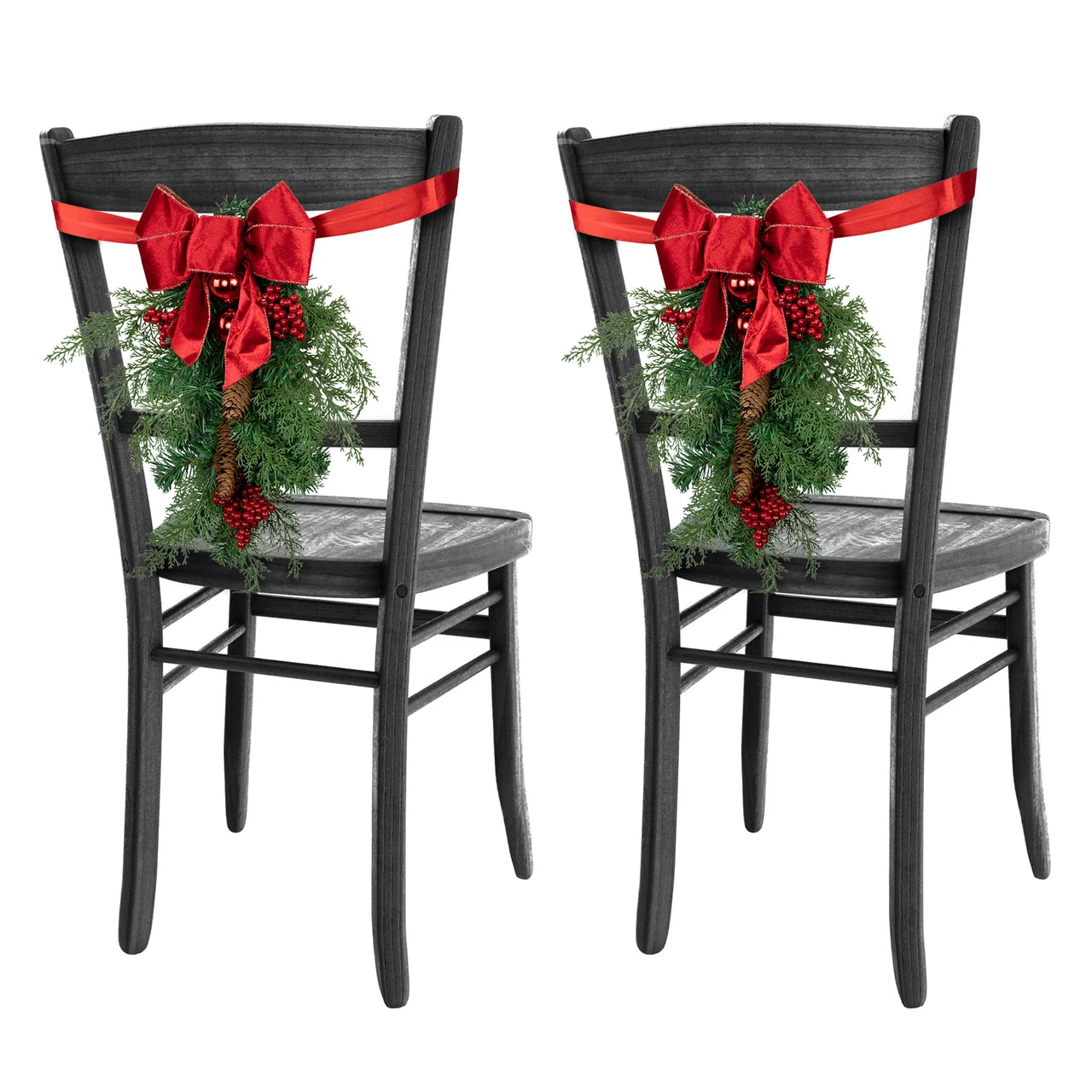 Set Of 2 Mixed Cedar And Pine Christmas Chair Back Swags 3 Set Of 2 Mixed Cedar And Pine Christmas Chair Back Swags