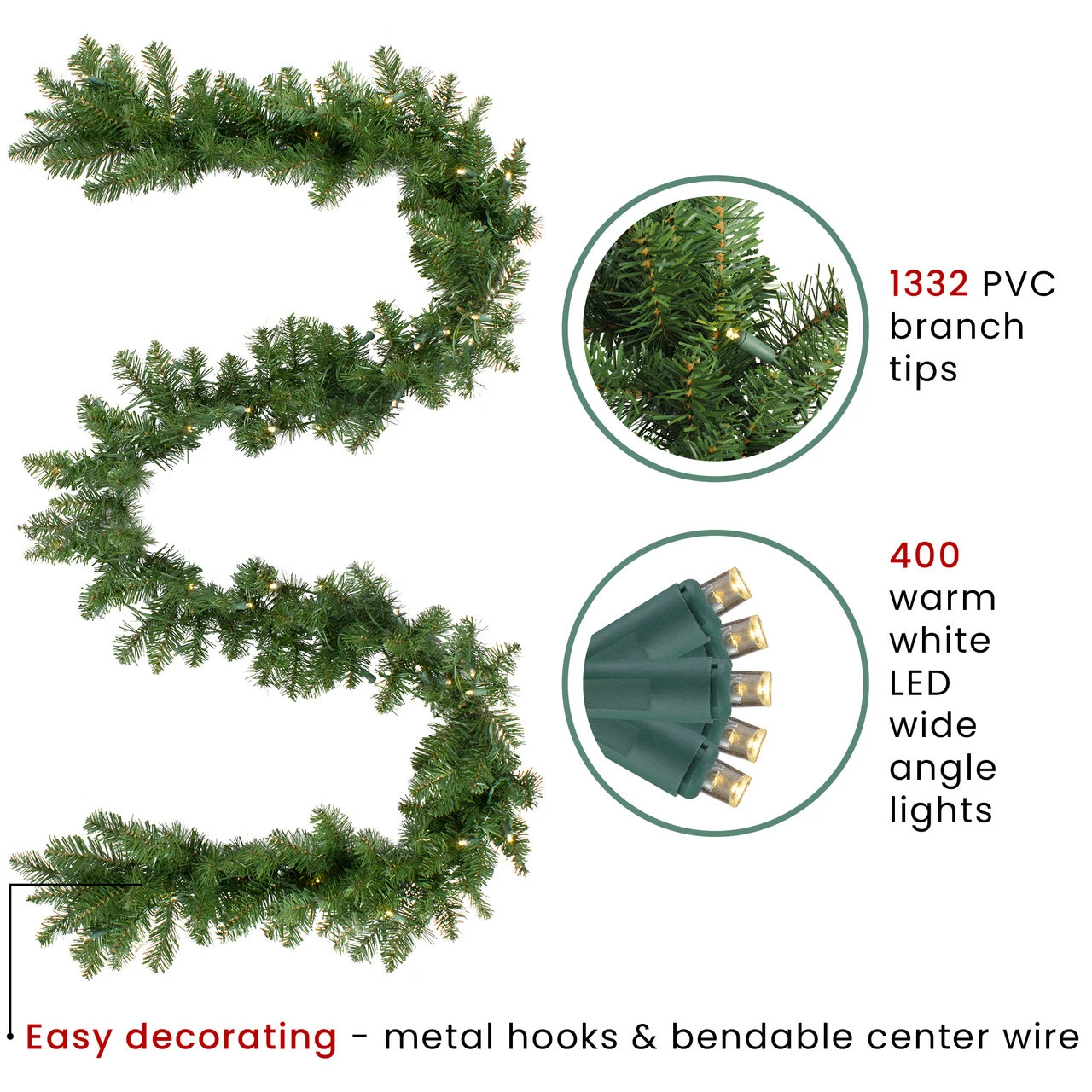 50' X 8" Pre-Lit Buffalo Fir Christmas Commercial Garland - Warm White LED Lights 5 50' X 8" Pre-Lit Buffalo Fir Christmas Commercial Garland - Warm White LED Lights - Image 3