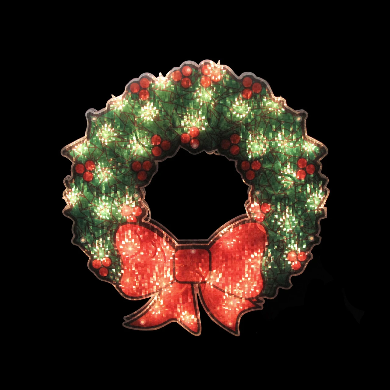 15" Lighted Holographic Christmas Wreath Window Silhouette Decoration 4 15" Lighted Holographic Christmas Wreath Window Silhouette Decoration - Image 2