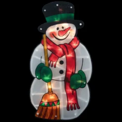 17.5" Lighted Snowman With Broom Christmas Window Silhouette