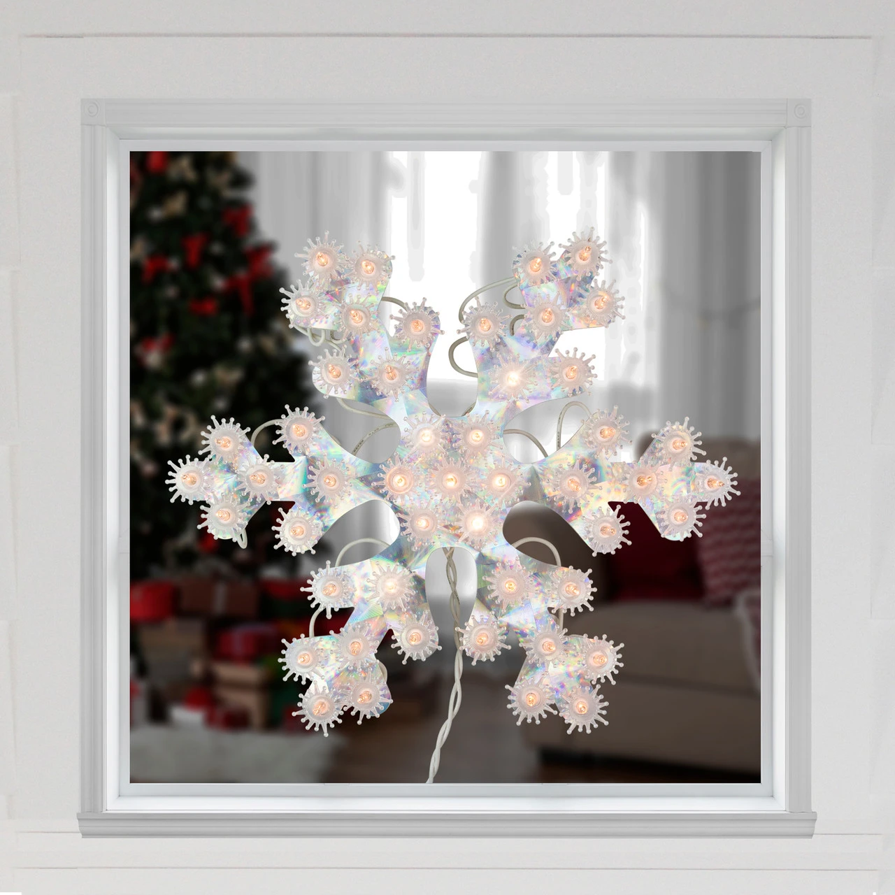 12" Lighted Holographic Snowflake Christmas Window Decoration 4 12" Lighted Holographic Snowflake Christmas Window Decoration - Image 2