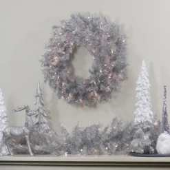 9' X 12" Pre-Lit Silver Tinsel Artificial Christmas Garland, Clear Lights -Noel Twinkle Shop northlightgb91003 80639.1667530469