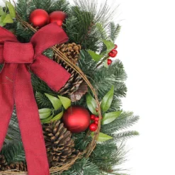 Red Berries And Ball Ornaments Artificial Christmas Wreath With Ribbon - 24-Inch, Unlit -Noel Twinkle Shop northlightkji82585b 79822.1667659834