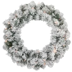 Pre-lit Heavily Flocked Madison Pine Artificial Christmas Wreath, 24-Inch, Clear Lights