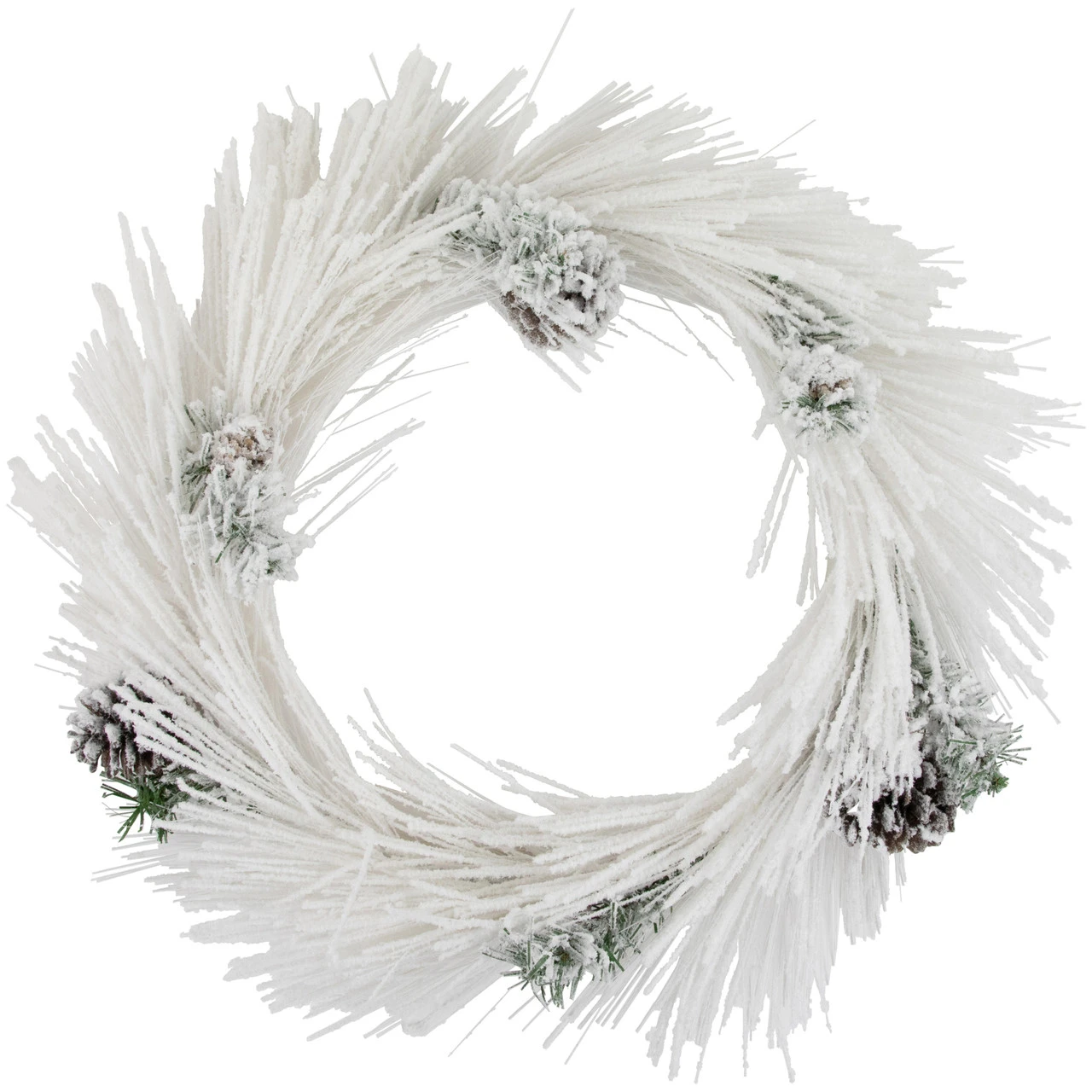24" White Flocked Artificial Christmas Wreath With Pine Cones 3 24" White Flocked Artificial Christmas Wreath With Pine Cones