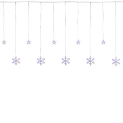 250 Multi-Color LED Star And Snowflake Window Curtain Christmas Lights - 16ft Clear Wire