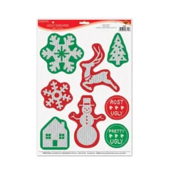 Club Pack Of 96 Ugly Sweater Peel 'N Place Christmas Decorations 17"