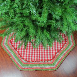 50" Red And White Buffalo Plaid Christmas Tree Skirt With Woodland Fair Isle Trim