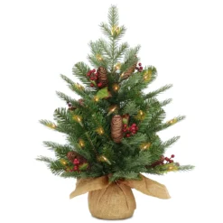2' Pre-lit Potted Nordic Spruce Artificial Christmas Tree – Warm White LED Lights/BO
