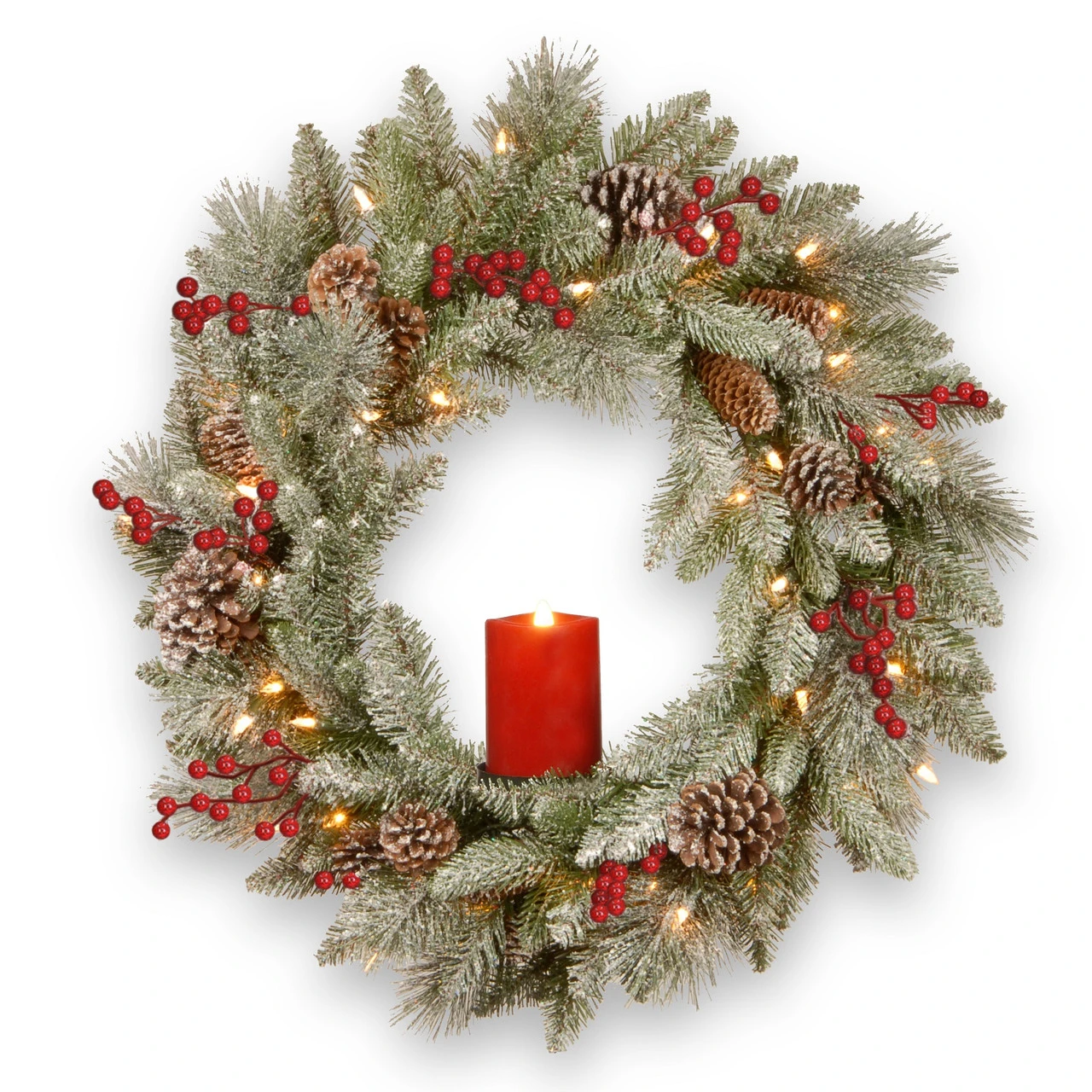 24" Pre-Lit Snowy Bristle Berry Artificial Christmas Wreath - Warm White LED Lights/BO 3 24" Pre-Lit Snowy Bristle Berry Artificial Christmas Wreath - Warm White LED Lights/BO