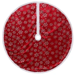 48" Red And White Snowflake Christmas Tree Skirt With A White Border
