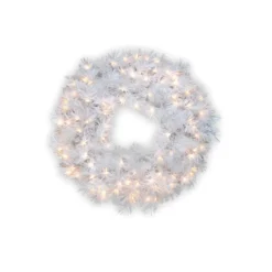 30" Wispy Willow Grande White Wreath With Clear Lights