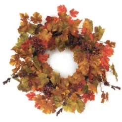 Green And Yellow Maple Leaves Artificial Spring Wreath - 24-Inch, Unlit