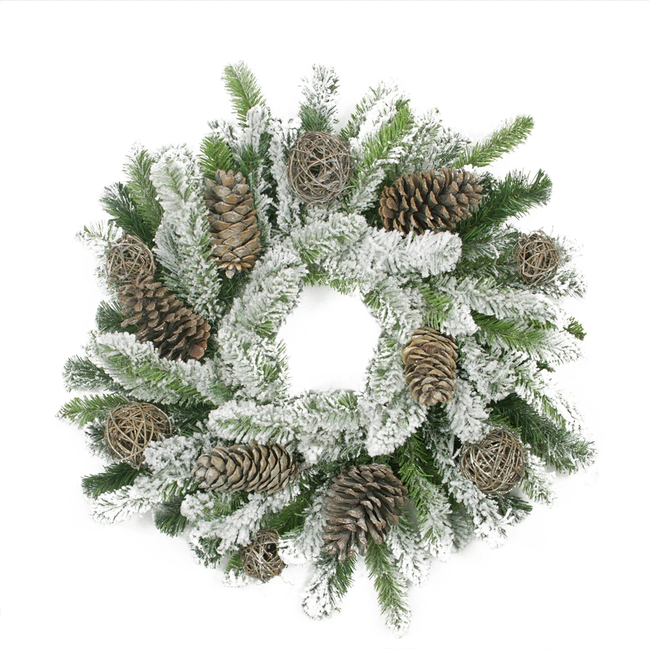 Flocked Pine Cone And Twig Ball Artificial Christmas Wreath - 24-Inch, Unlit 3 Flocked Pine Cone And Twig Ball Artificial Christmas Wreath - 24-Inch, Unlit
