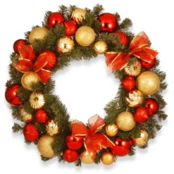 Red And Gold Ornament Artificial Christmas Wreath - 30-Inch, Unlit