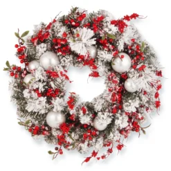 Red And White Ornaments Artificial Wreath - 24-Inch, Unlit