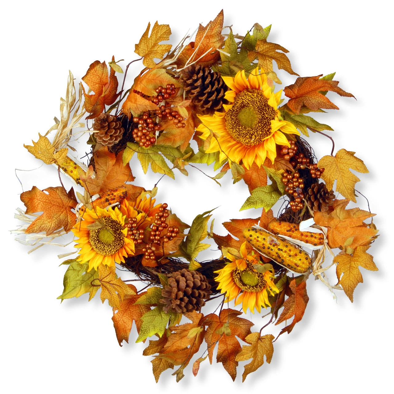 Autumn Sunflower Artificial Wreath - 24-Inch, Unlit 3 Autumn Sunflower Artificial Wreath - 24-Inch, Unlit