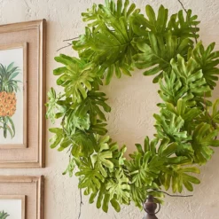 Philodendron Leaves And Twigs Artificial Tropical Wreath - 26-Inch, Unlit -Noel Twinkle Shop raz w3810341 3 19089.1667575917