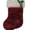 19" Shiny Red Iridescent Stocking With Holly Berry Hanging Christmas Decoration