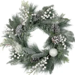 Frosted Mixed Pine And Pine Cone Artificial Christmas Wreath, 24-inch, Unlit