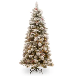 7.5 Ft. Pre-Lit Snowy Bedford Slim Pine Artificial Christmas Tree With Clear Lights