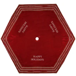56" Red And White 'Happy Holidays' Christmas Tree Skirt With Striped Trim