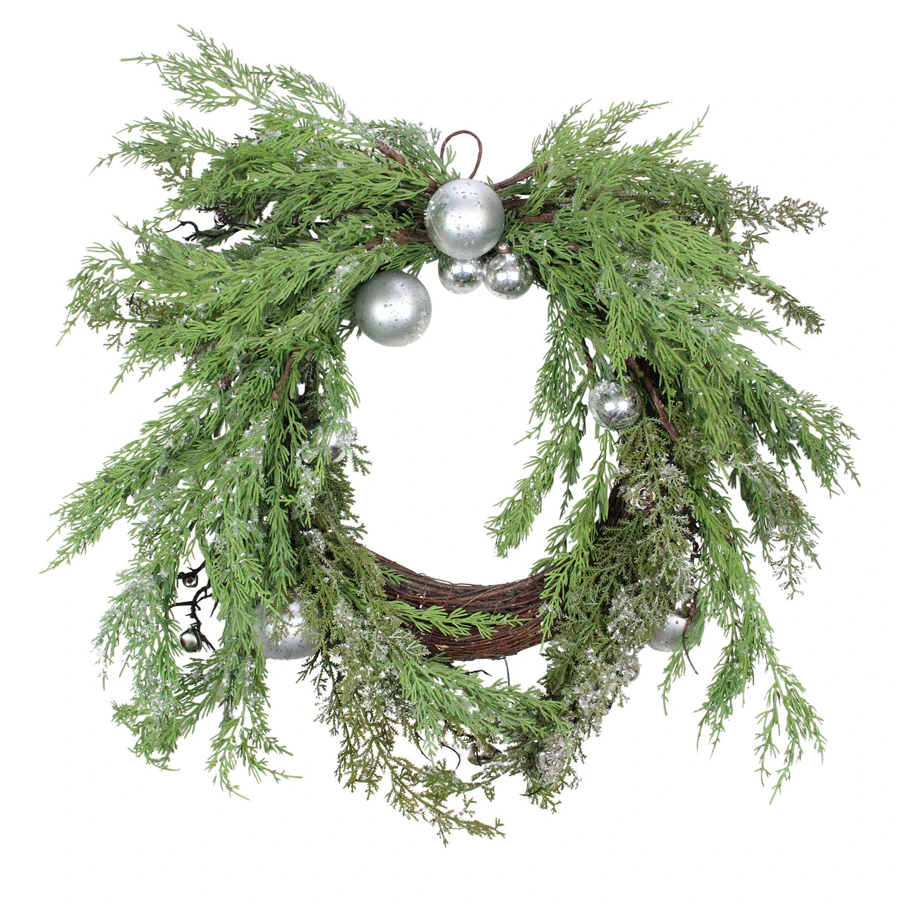 Iced Cedar Ornaments And Bells Artificial Christmas Wreath - 24-Inch, Unlit 3 Iced Cedar Ornaments And Bells Artificial Christmas Wreath - 24-Inch, Unlit
