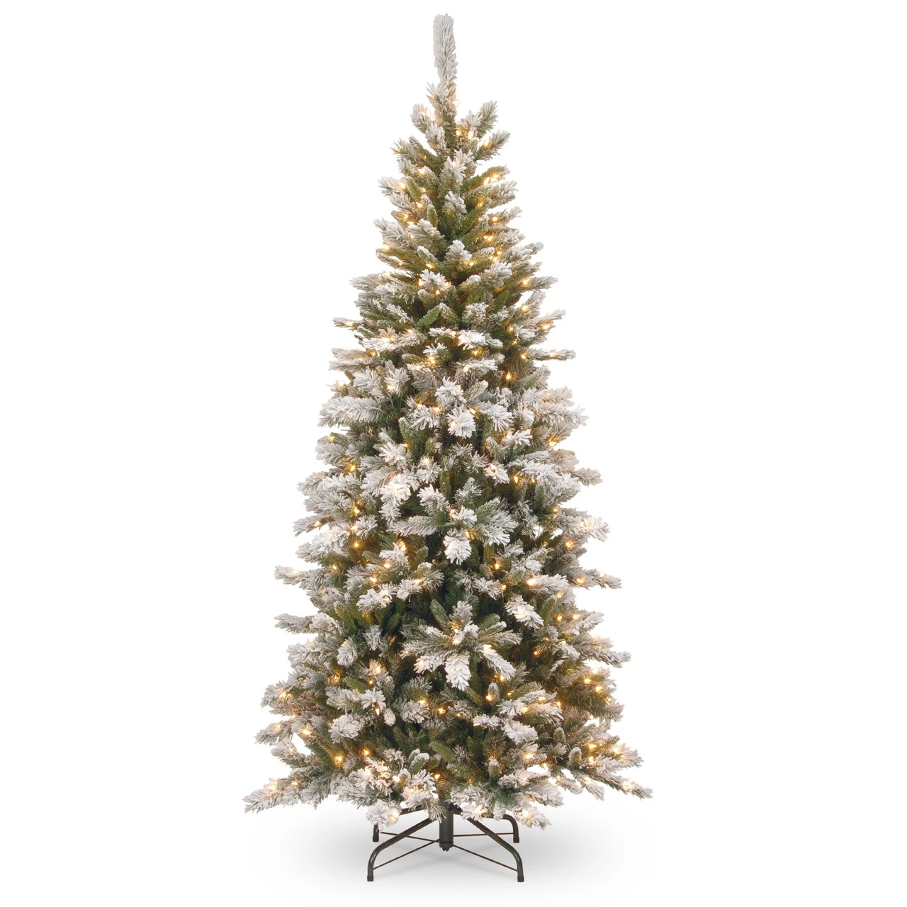 7.5’ Pre-Lit Snowy Mountain Pine Slim Pine Artificial Christmas Tree With Clear Lights 3 7.5’ Pre-Lit Snowy Mountain Pine Slim Pine Artificial Christmas Tree With Clear Lights